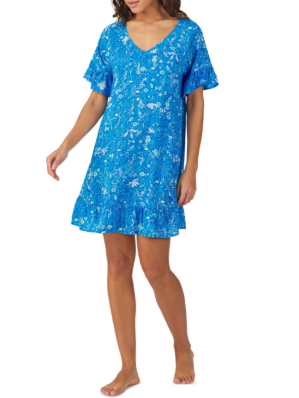 Cuddl Duds Women's Printed Short-Sleeve Sleep Tunic - Blue